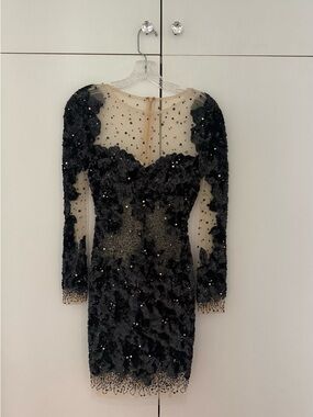 Jovani Black Embellished Sheer Long-Sleeve Cocktail Dress